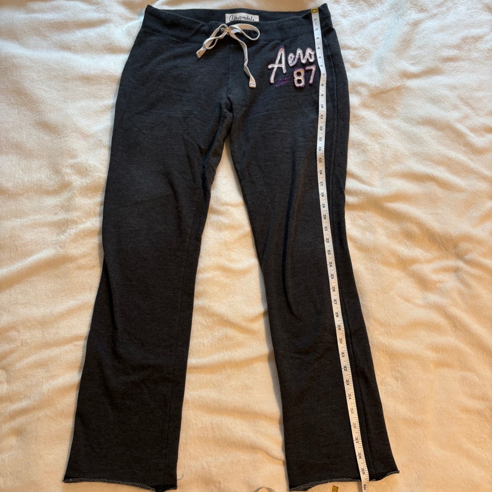 Aeropostale Women's Stretch Sweatpants Grey Aero 87 Logo Straight Leg L Y2K - Picture 3 of 9